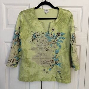 Cleo Vintage Y2K Lorelai Gilmore Cotton Green Floral Women's Top Medium